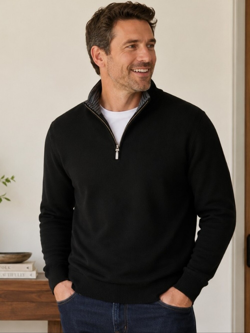 UNTUCKit 100% MERINO WOOL Black Mens 1/4 Zip Sweater Sz XXL